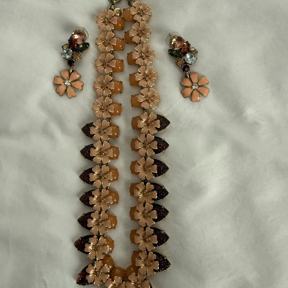 J. Crew Peach and Brown Floral Necklace Set